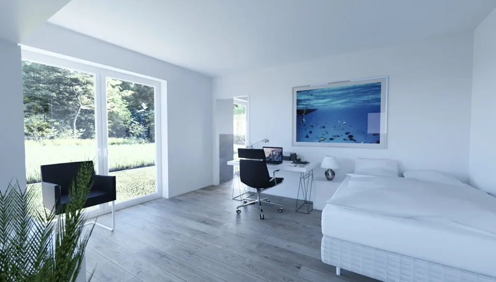 Bungalow Flat - Kinderzimmer mit Bett und Schreibtisch