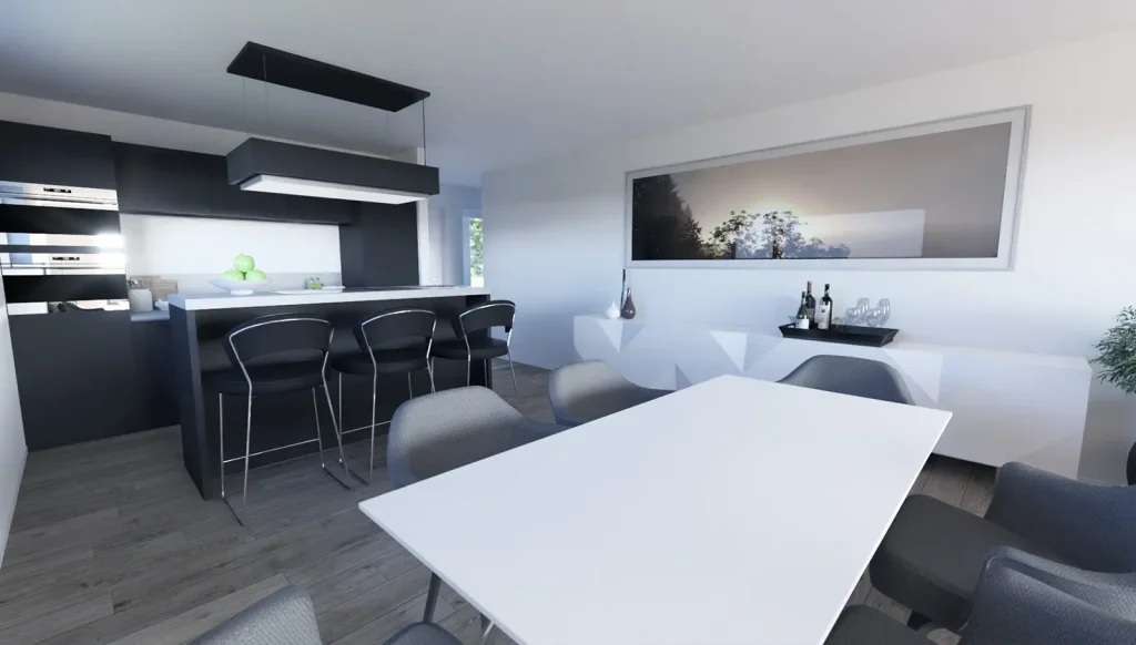 Bungalow Flat - Blick vom Esszimmer auf die Küche